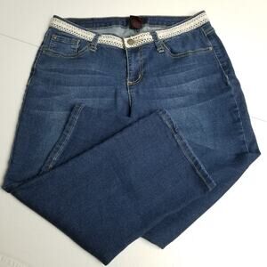 Earl Blue Denim Jeans Crochet Pocket & Waist Accent Crop Nice! Size 10 P